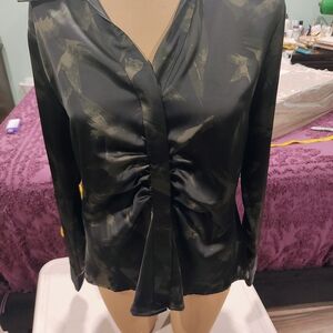 Worthington Black Satin Ruched Front Blouse